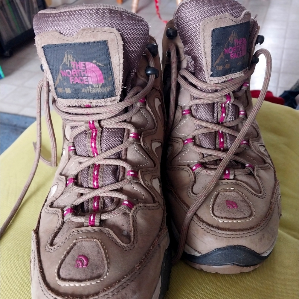 The North Face Women's Lace-Up Hiking Boots in Tan with Pink Accents